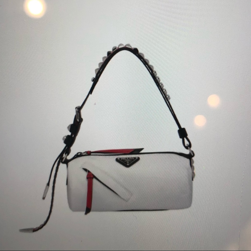 Prada White Nylon Rockstud Shoulder Bag